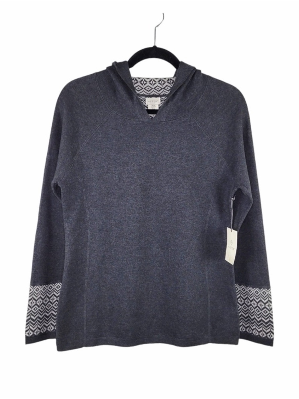 Aspen Women's Hooded Pullover Sweater Women's Size M Dark Gray Geo Print